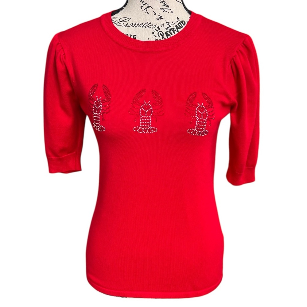 Madison Red Lobster Embellished Short Sleeve Top
